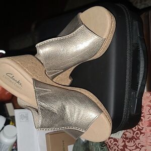 Clarks Elegant Tan Wedge Sandals